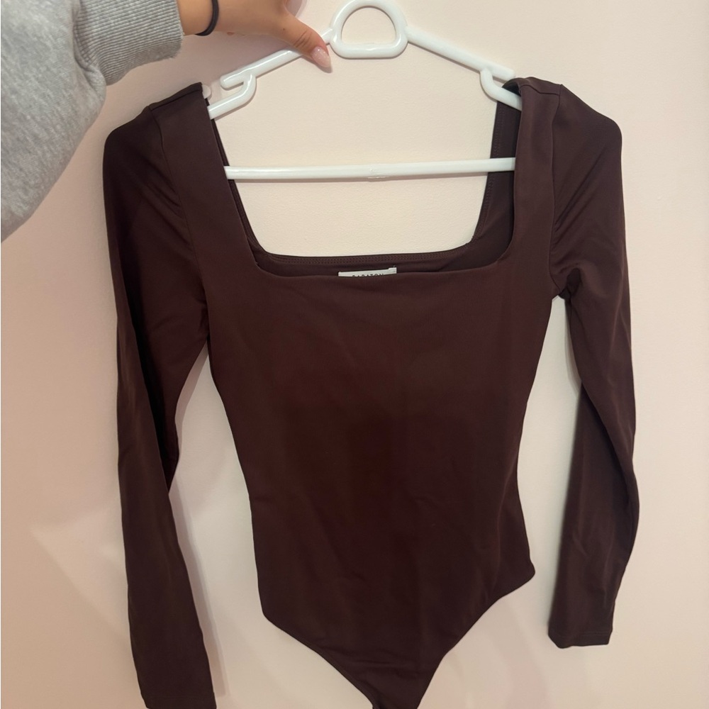 Babaton Brown Fitted Bodysuit with Long Sleeves